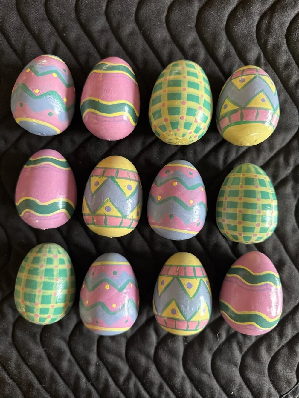 Lillian Vernon Hand-Painted Wooden Easter Eggs – Set of 12 with Original Box
